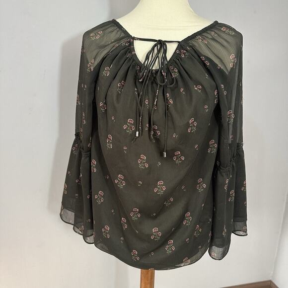 WHBM Whimsigoth Top Sheer Floral Bell Sleeve Peasant Boho Fairy Goth Vamp Green - Picture 11 of 11